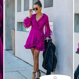 Vici collection fuchsia ruffle wrap dress